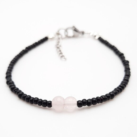 Hand Crafted Jewelry - Rose Quartz Chakra Healing Gemstone Beaded Chain Bracelet Handmade Jewelry